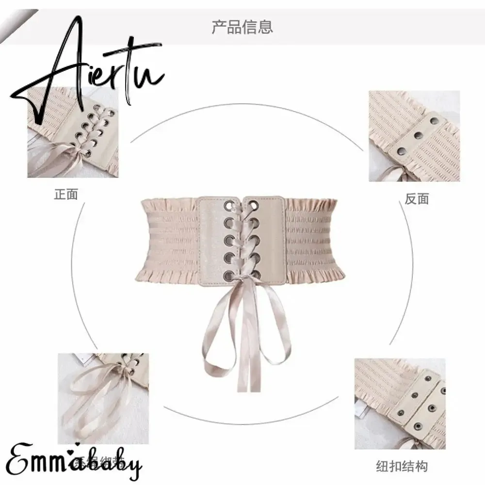 Women Wide Belt Decor Soft Satin Bowknot Wrap Around Tie Waistband Lace Up Eyelet Cotton Corset Belt Cinch Waist Wide Dress Belt