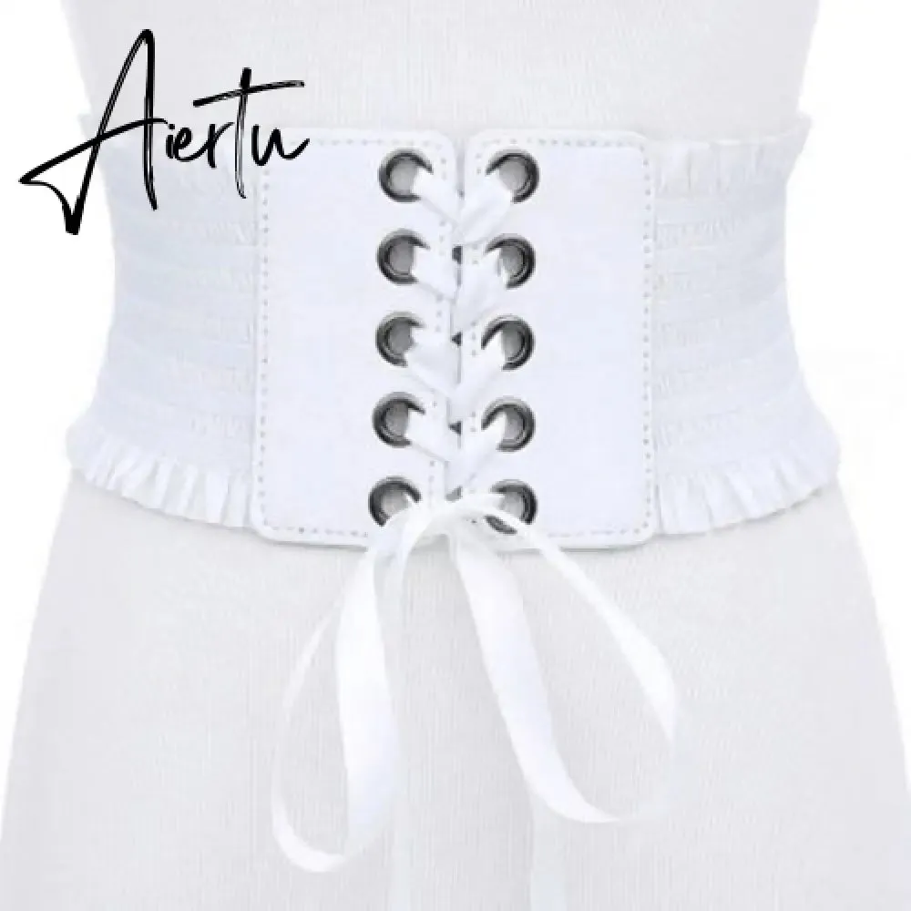 Women Wide Belt Decor Soft Satin Bowknot Wrap Around Tie Waistband Lace Up Eyelet Cotton Corset Belt Cinch Waist Wide Dress Belt