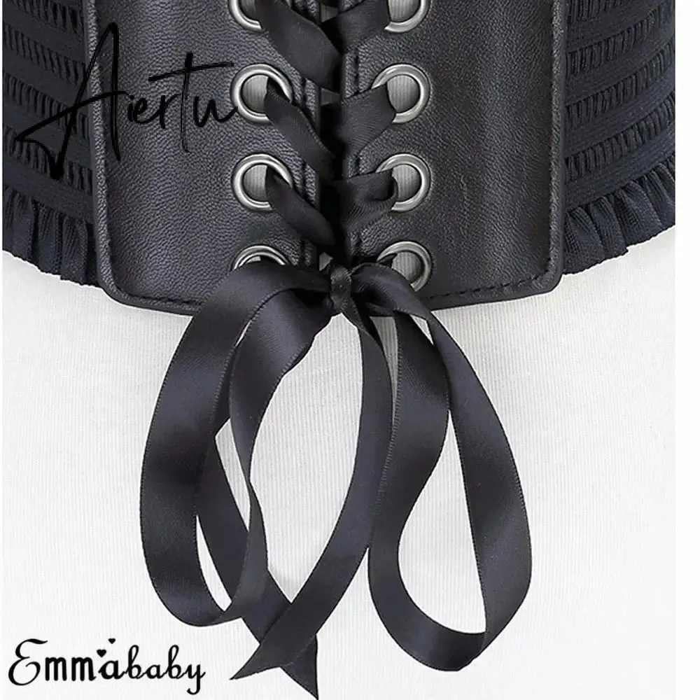 Women Wide Belt Decor Soft Satin Bowknot Wrap Around Tie Waistband Lace Up Eyelet Cotton Corset Belt Cinch Waist Wide Dress Belt