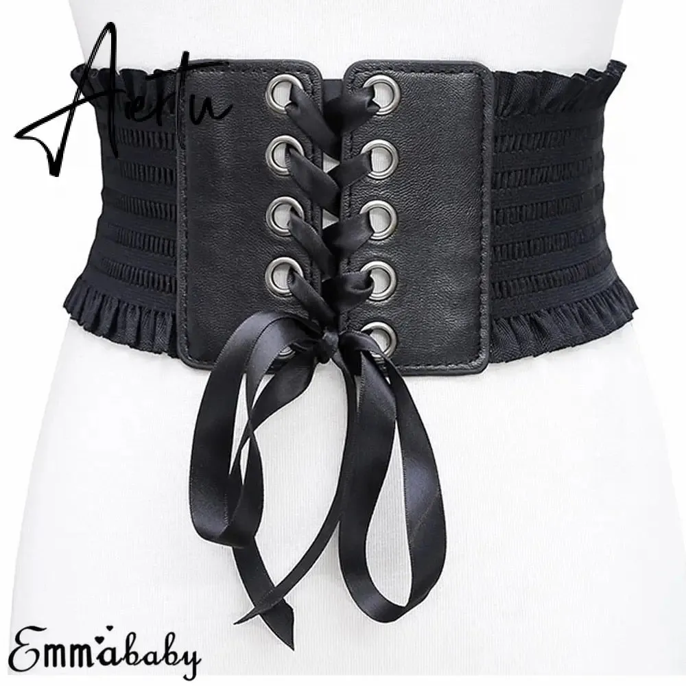 Women Wide Belt Decor Soft Satin Bowknot Wrap Around Tie Waistband Lace Up Eyelet Cotton Corset Belt Cinch Waist Wide Dress Belt