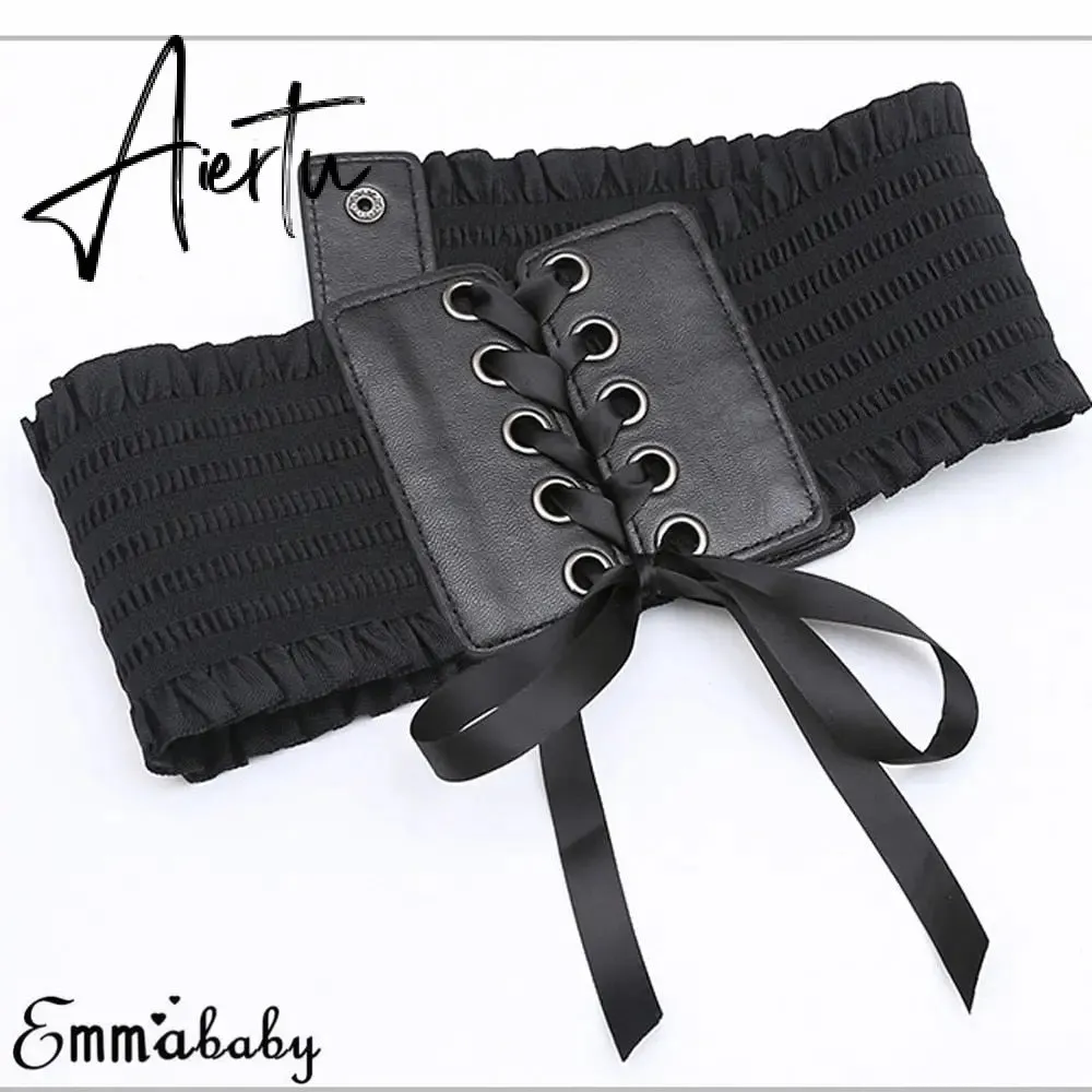 Women Wide Belt Decor Soft Satin Bowknot Wrap Around Tie Waistband Lace Up Eyelet Cotton Corset Belt Cinch Waist Wide Dress Belt