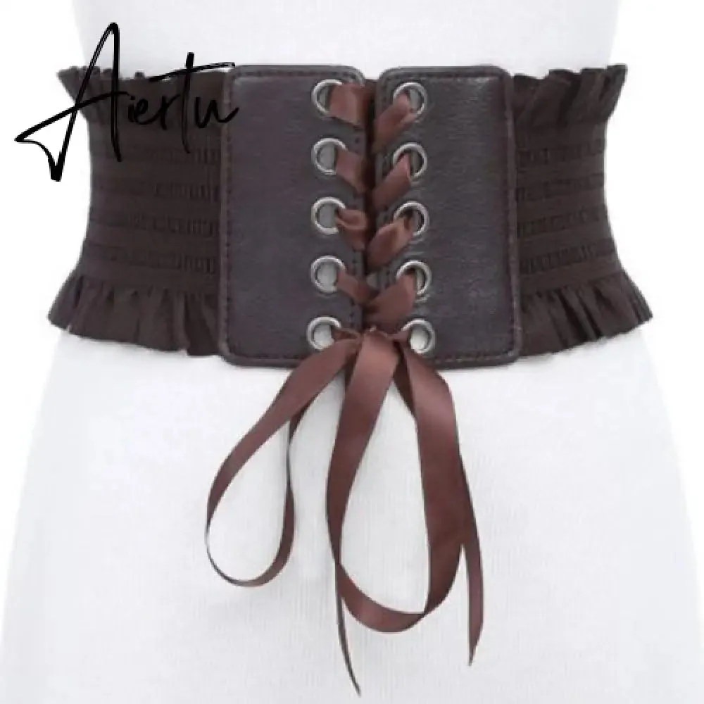 Women Wide Belt Decor Soft Satin Bowknot Wrap Around Tie Waistband Lace Up Eyelet Cotton Corset Belt Cinch Waist Wide Dress Belt