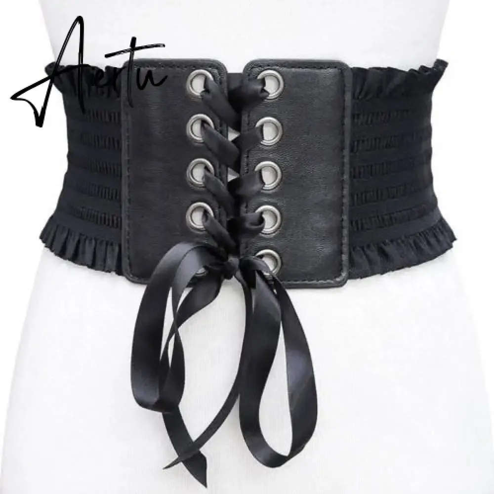 Women Wide Belt Decor Soft Satin Bowknot Wrap Around Tie Waistband Lace Up Eyelet Cotton Corset Belt Cinch Waist Wide Dress Belt